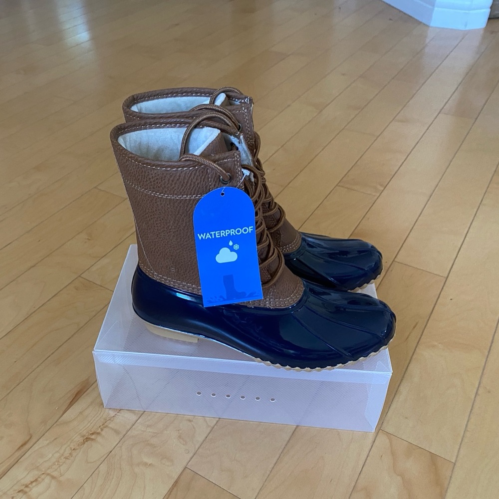 JBU by JAMBU WOMENS NAVY/TAN MAPLEWOOD WATERPROOF DUCK BOOTS SIZE 8 - Picture 3 of 9